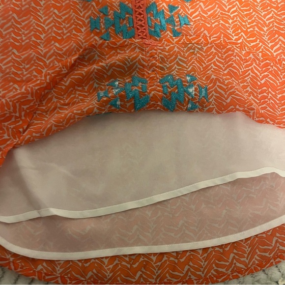 Miss Me Orange/white Embroidered Blue Aztec Hippie Lined Boho Summer Top Sz L - Picture 7 of 8